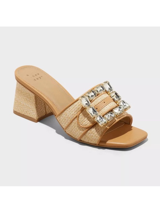 a new day Shoes - Women's Kathleen Raffia Buckle Block Heels - A New Day 7.5